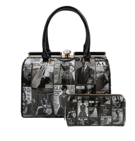 Glossy Magazine Cover Satchel Handbag Crossbody Bag