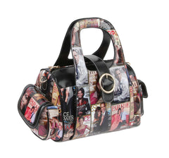 Glossy Magazine Cover Satchel Handbag Top Handle Bag