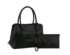 Fashion Ostrich Top Handle Satchel with Matching Clutch