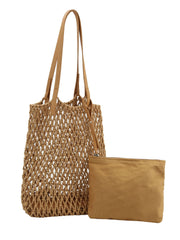 Womens Straw Bag,Travel Beach Tote Fishing mesh Bag,Straw Woven Bag