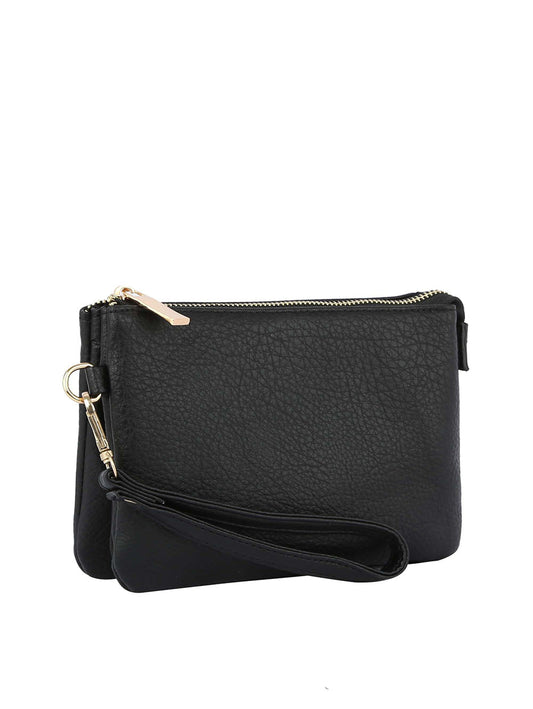 Tripe comparament convertible clutch crossbody wristlet