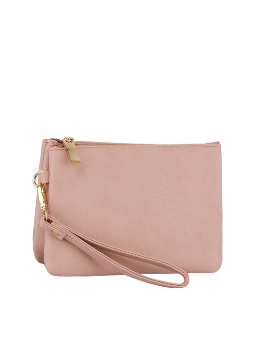 Tripe comparament convertible clutch crossbody wristlet
