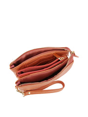 Tripe comparament convertible clutch crossbody wristlet