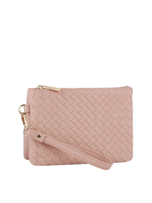 Woven tripe comparament convertible clutch crossbody wristlet