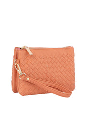 Woven tripe comparament convertible clutch crossbody wristlet