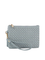 Woven tripe comparament convertible clutch crossbody wristlet