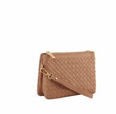 Woven tripe comparament convertible clutch crossbody wristlet