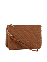 Woven tripe comparament convertible clutch crossbody wristlet