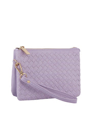 Woven tripe comparament convertible clutch crossbody wristlet