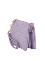 Woven tripe comparament convertible clutch crossbody wristlet