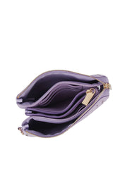 Woven tripe comparament convertible clutch crossbody wristlet