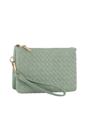 Woven tripe comparament convertible clutch crossbody wristlet