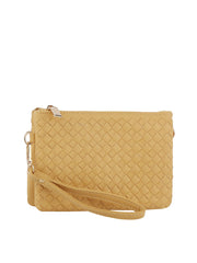 Woven tripe comparament convertible clutch crossbody wristlet