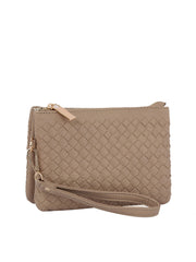Woven tripe comparament convertible clutch crossbody wristlet